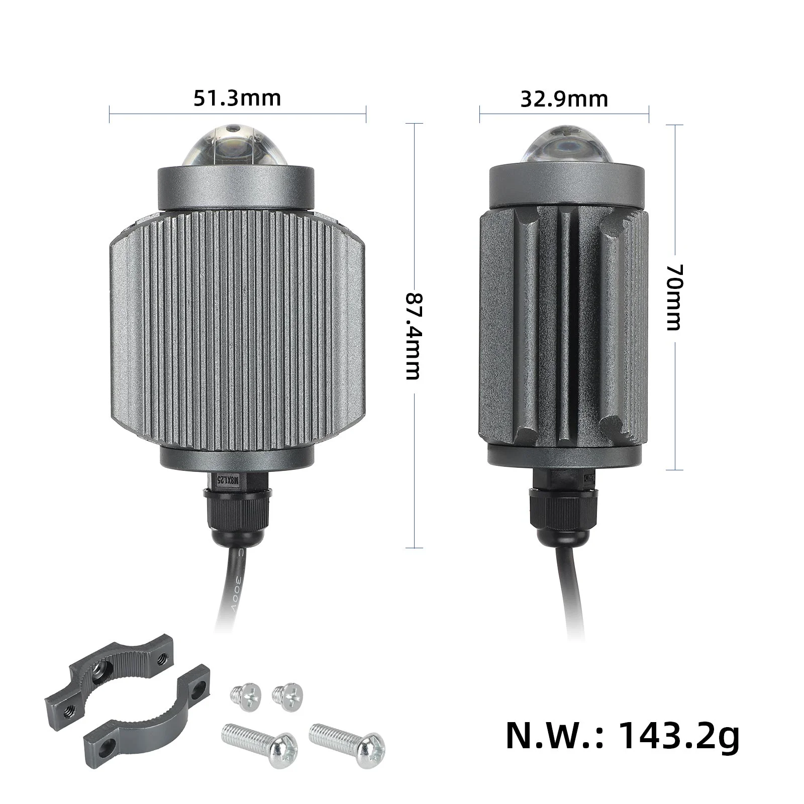 Far Cobra cu 3 culori/strobe, cu suport de prindere pe țeavă, 12V-80V