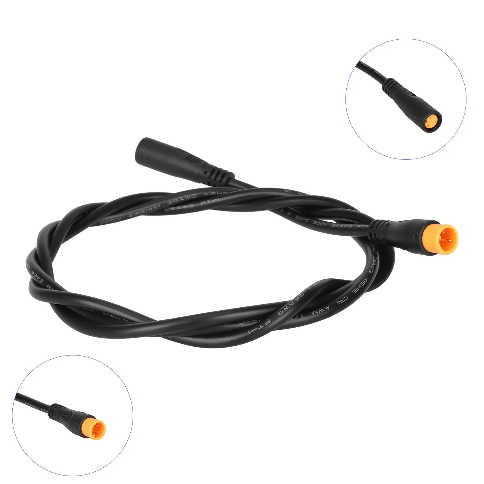 Cablu cu conector impermeabil M8, 3 pini, galben, 100 cm, male/female