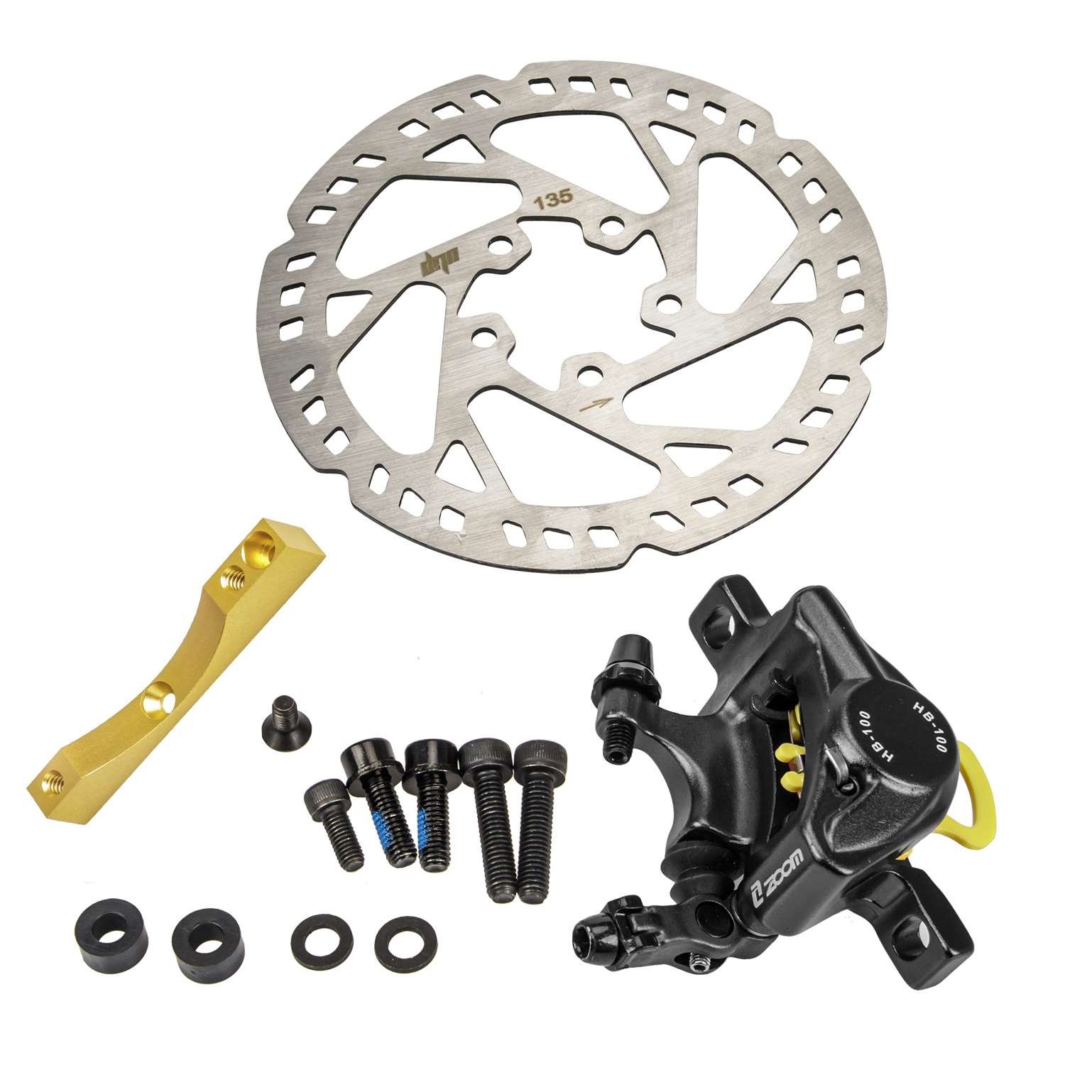 Set de frână hidraulică negru cu disc 135mm și adaptor auriu, pentru Xiaomi Pro, Xtech