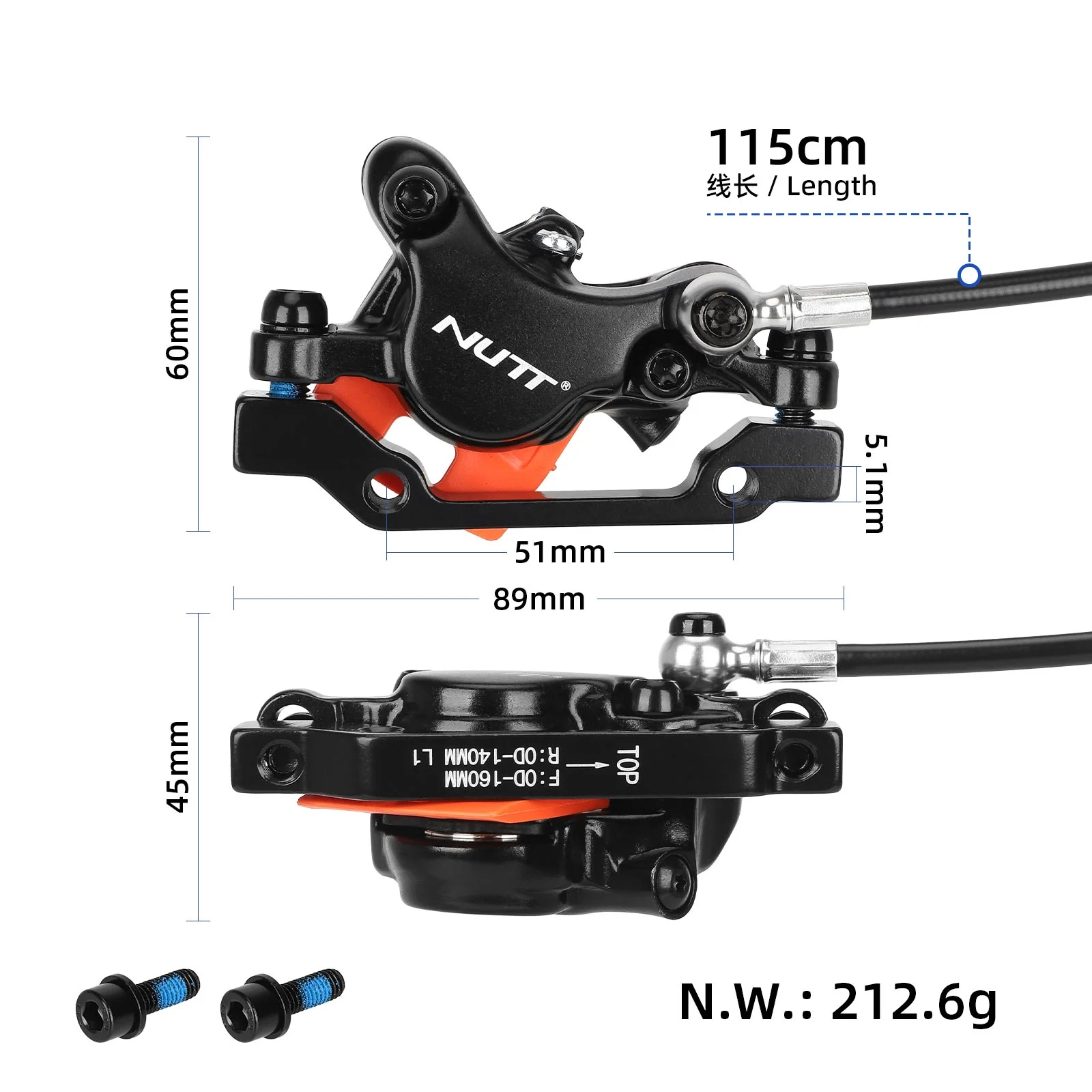 Frână hidraulică cu disc dreapta, neagră, cu cablu de 1150 mm, montaj L1, pentru Y5, Nutt