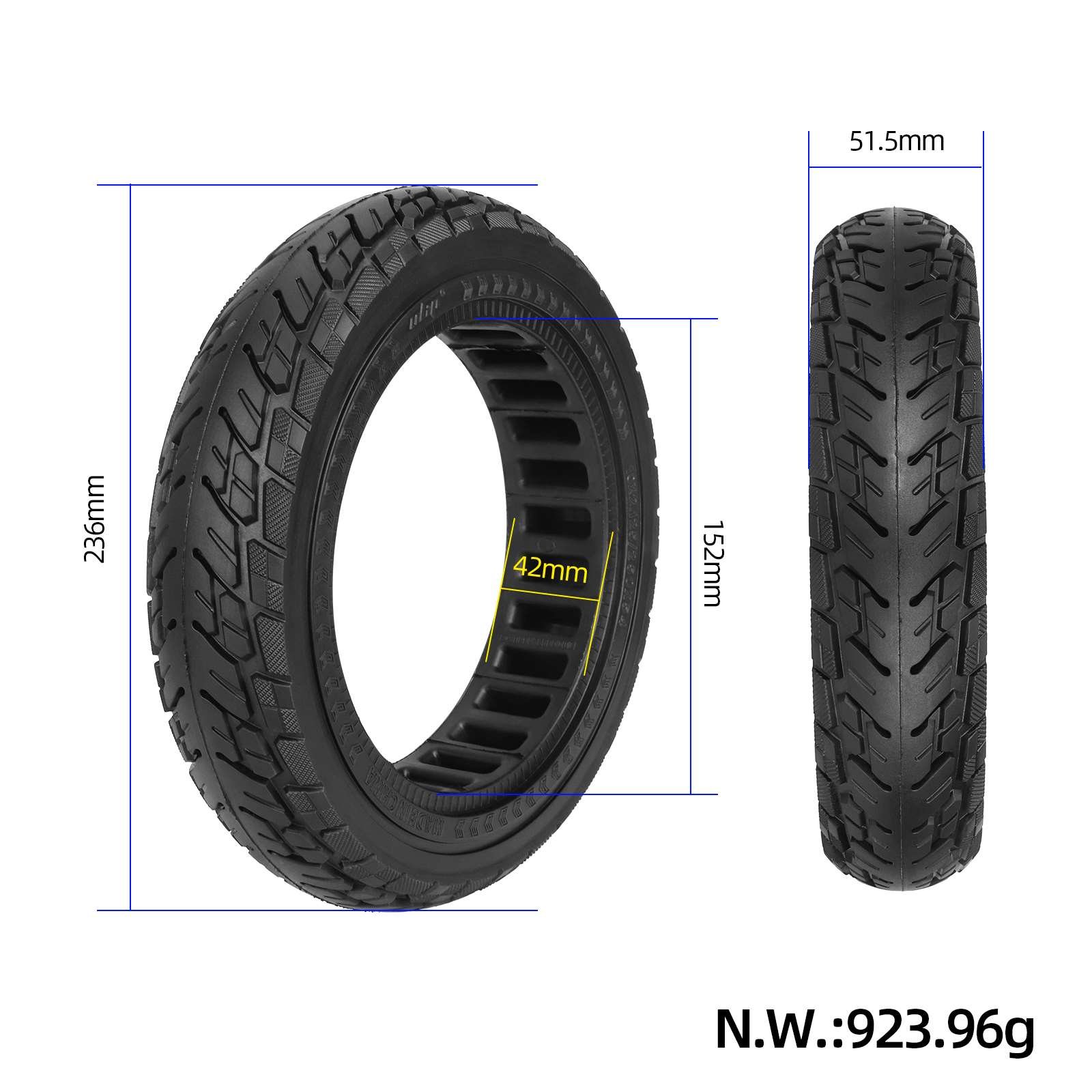 Anvelopă plină neagră 10*2.125/250*54 pentru Ninebot F20, F25, F30, Ulip