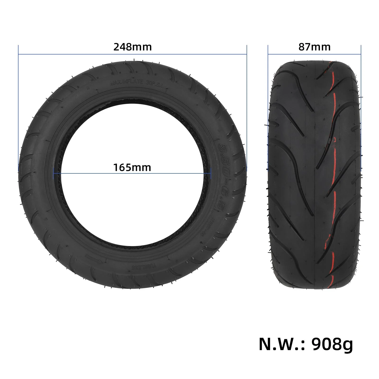 Anvelopă tubeless 3.50-6.5 HT007, pentru trotinetă electrică, HD