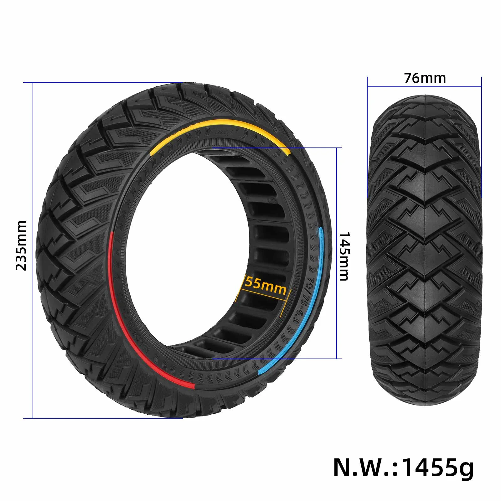 Anvelopă plină 70/75-6.5 tricoloră, cu desen de aripă, pentru Ninebot Mini Pro 2, Ulip