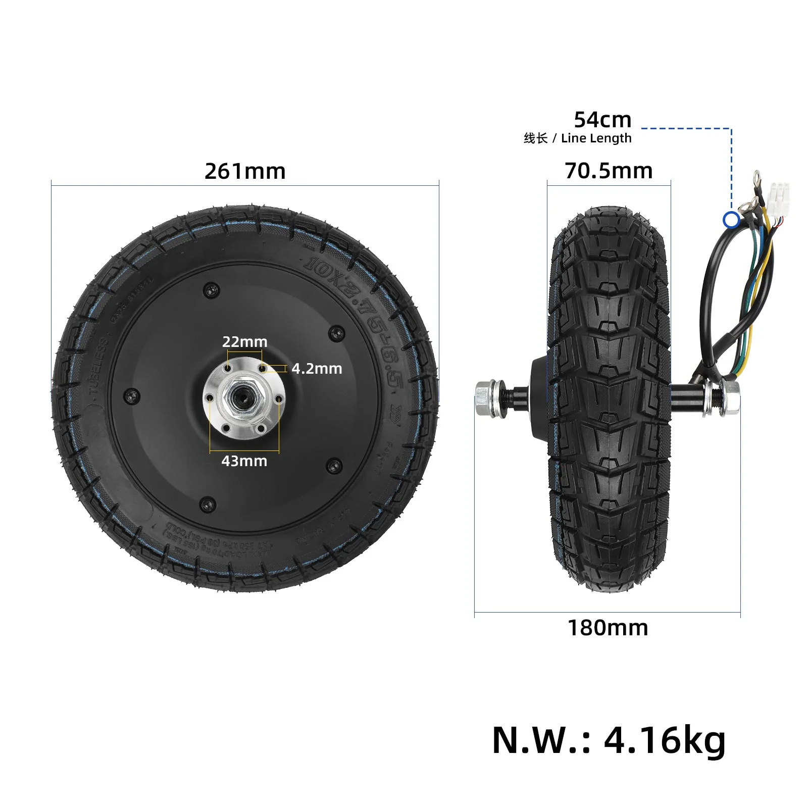 Motor în roată 10*2.75-6.5 cu anvelopă tubeless, pentru Kukirin G2