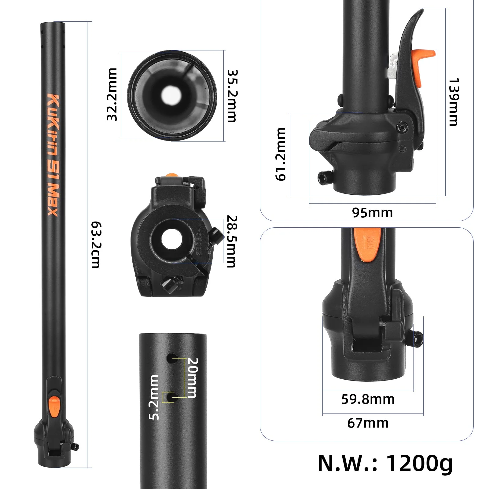 Mecanism de pliere pentru pipa de ghidon, pentru Kukirin S1 Max, CoolKirin S1 Max