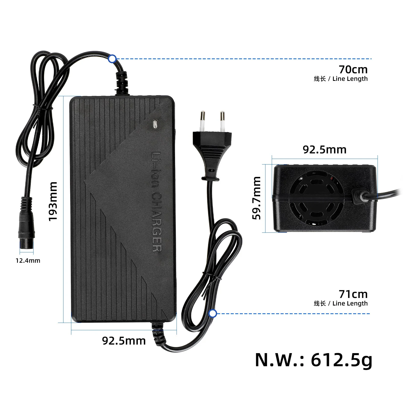 Încărcător rapid 60V-67.2V 5A, cu conector GX16 și ștecher EU