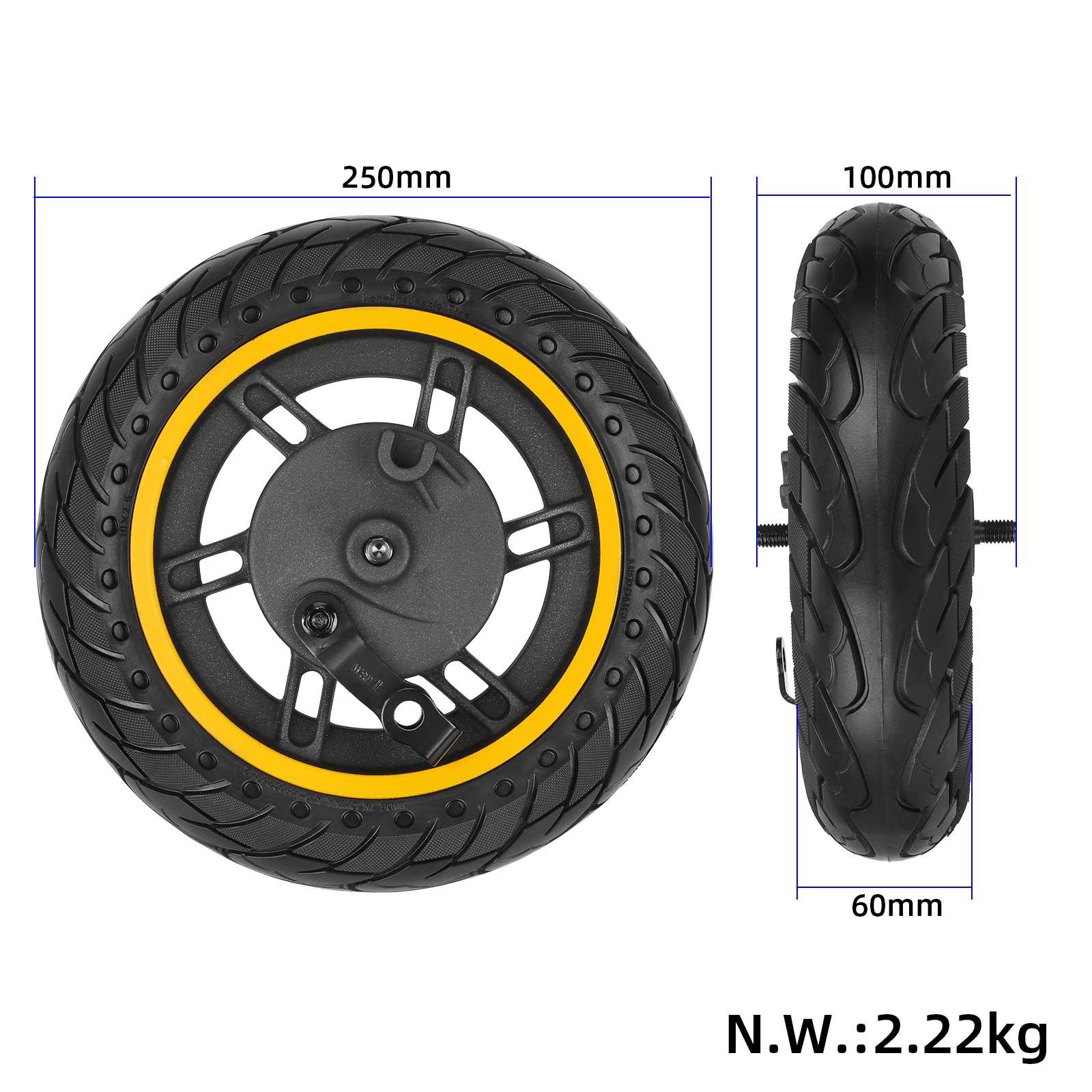 Anvelopă plină 60/70-6.5/10*2.5 montată pe jantă, canal 45 mm, pentru Segway Ninebot Max