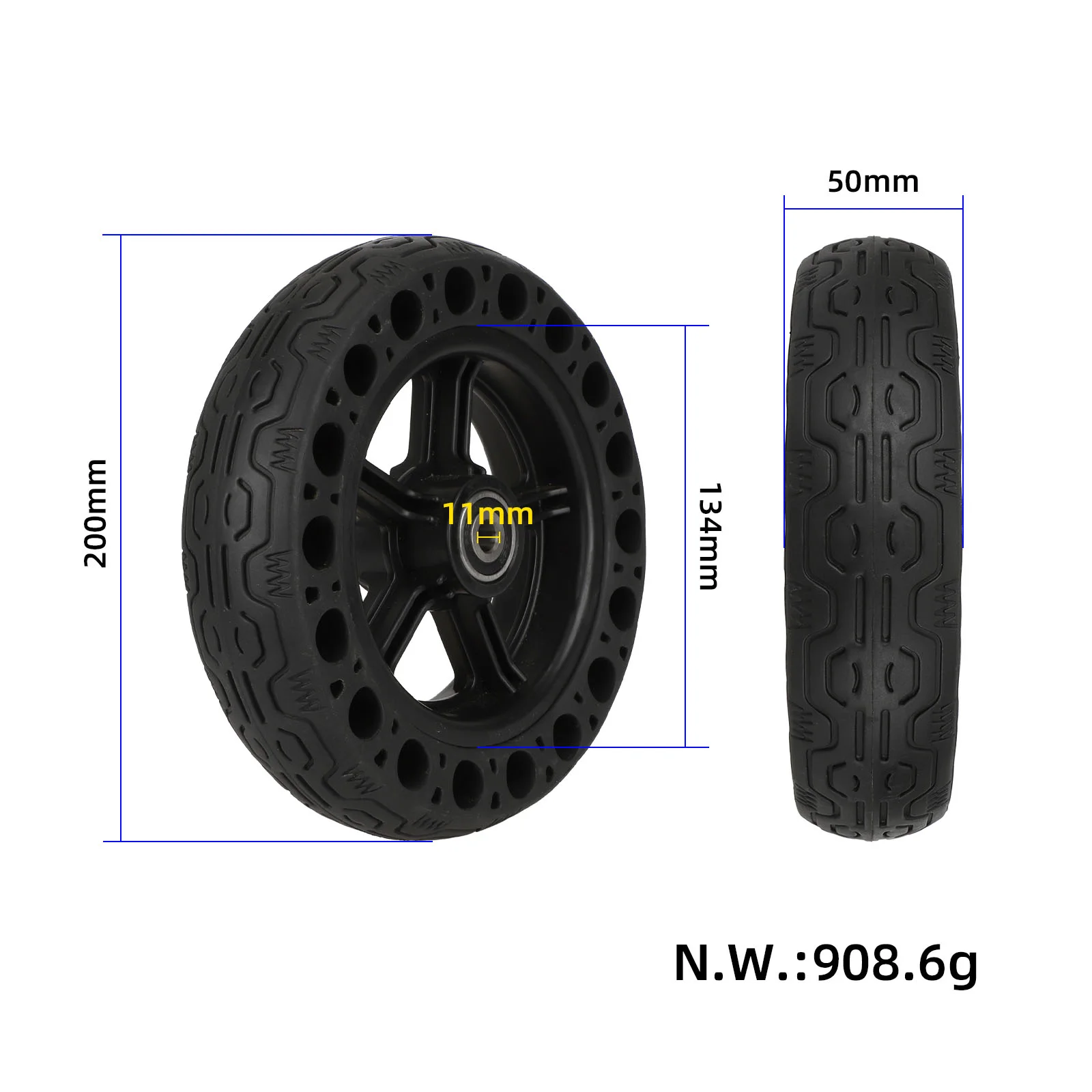 Roată din plastic 200*50 cu anvelopă plină tip fagure, pentru trotinetă electrică